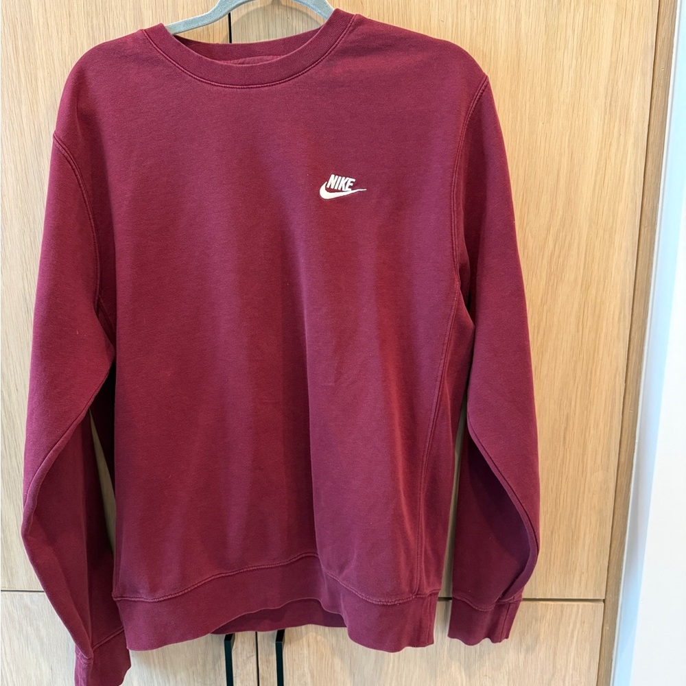 Nike Men's Burgundy Crewneck Sweatshirt with White Logo